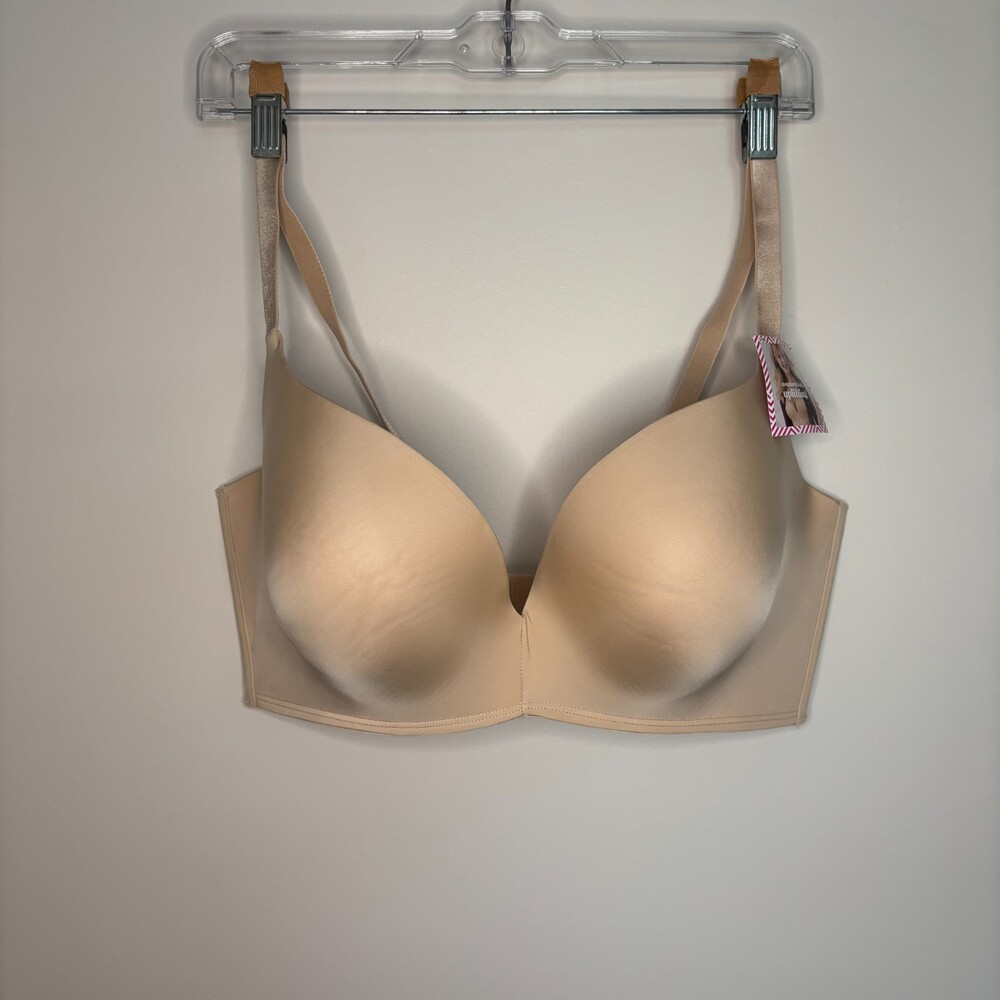 MAIDENFORM NEW Wireless Push Up Bra Womens 40DD Nude Adjustable Strap Smoothing